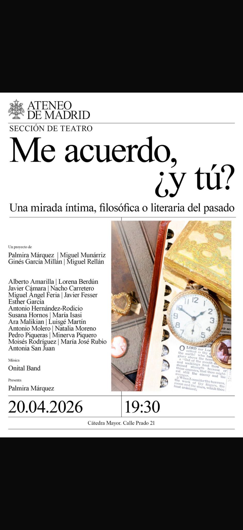 Cartel Ateneo de Madrid — Me acuerdo ¿y tú? · 20/04/2026